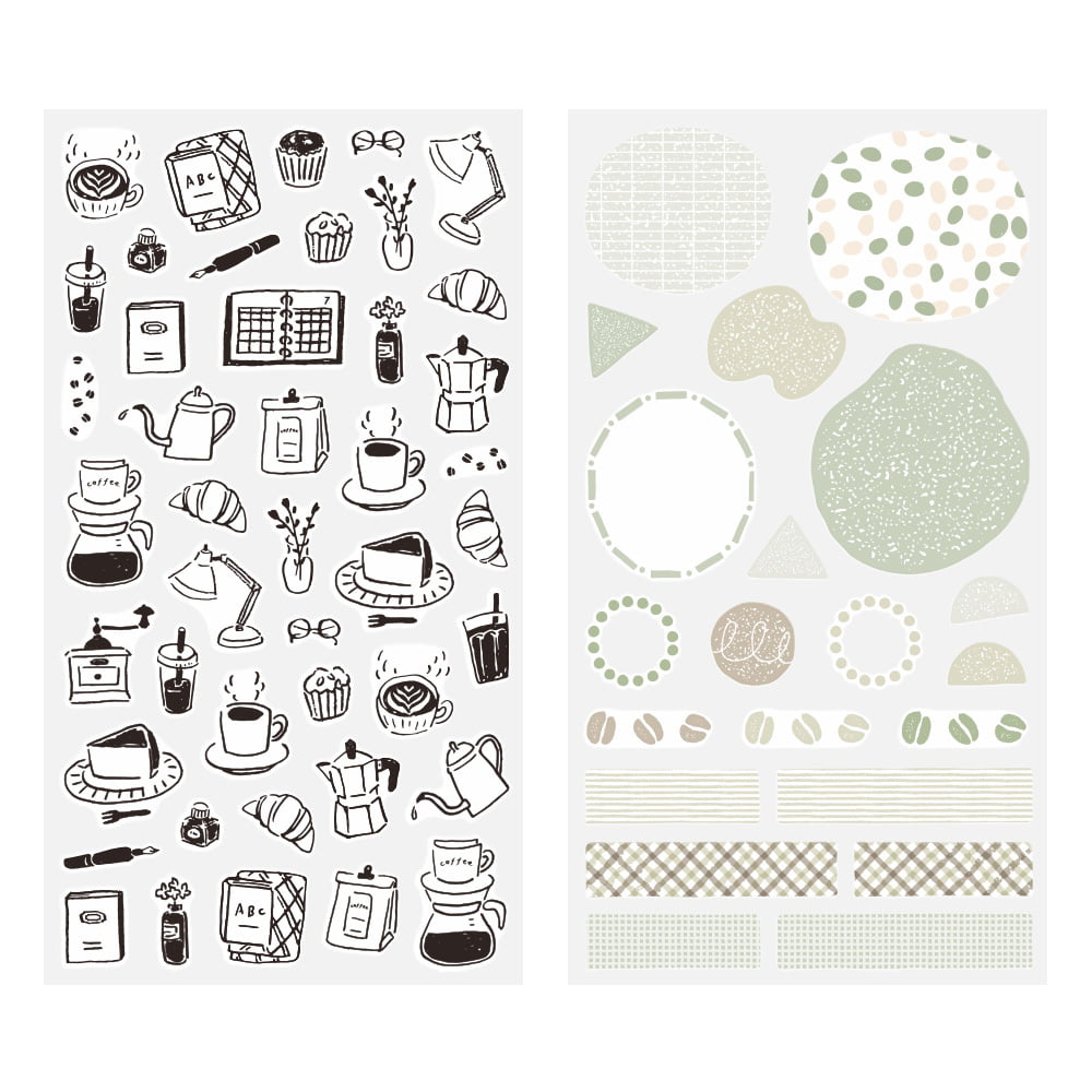 Midori Monotone Cafe Sticker - 2 Sheets