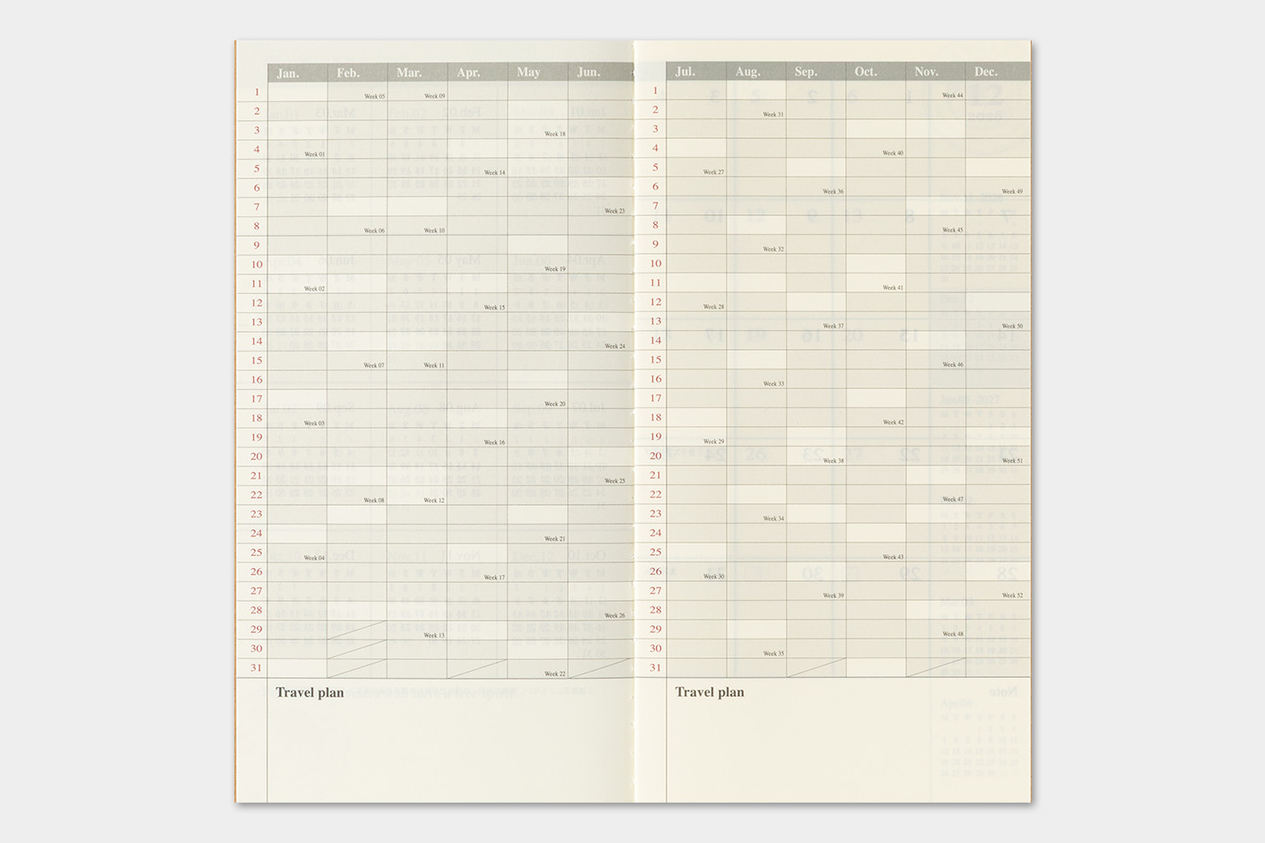 Traveler`s Company 2027 - Monthly Diary Refill Regular Size