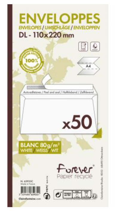 Clairefontaine Forever Envelopes - 50x DIN Lang 100%Recycled Paper